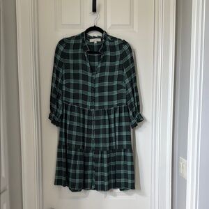 Green Plaid Long-Sleeve Dress 37” long